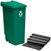 Contenedor Wellhome Reciclo 110 Litros, Cerrado Con Tapa, Ideal Para Reciclaje De Vidrio, Con Ruedas + 3x Bolsas De Basura De 10 Unidades|ø51,5x67 Cm