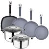 Pack De 3 Sartenes 20/24/28 Cm + Sartén Asador Grill 28cm + 2 Cacerolas 24/28cm En Acero Inox