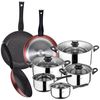 Pack De 3 Sartenes Ø20/24 Y 28 Cms + Batería De Cocina De 8pc En Acero Inoxidable Aluminio Forjado / Acero Inoxidable San Ignacio   Cobre / Cromado