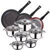 Pack De 3 Sartenes Ø20/24 Y 28 Cms + Batería De Cocina De 12pc En Acero Inoxidable Aluminio Frojado / Acero Inoxidable San Ignacio   Cobre / Cromado