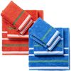 2 Set De 4 Toallas De Baño Cada Uno Rojo Y Azul A Rayas