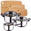 Pack Batería De Cocina 5 Piezas + Set De 3 Tablas De Corte En Bambú