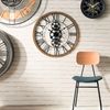 Reloj Mecánico  Retro En Metal Y Madera Wellhome Ø 70cm Negro