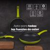 Set 3pc Sarten (20+24+28cm) Aluminio Prensado Verde Con Set 4pc Cuchillos Acero Inoxidable