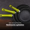 Set 3pc Sarten (20+24+28cm) Aluminio Prensado Verde Con Set 4pc Cuchillos Acero Inoxidable