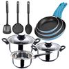 Set Batería Cocina "palma" 5pc Acero + 3 Sartenes (16/20/24cm) Utensilios De Cocina.