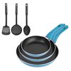 Set Batería Cocina "palma" 5pc Acero + 3 Sartenes (16/20/24cm) Utensilios De Cocina.