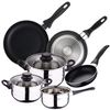 Batería De Cocina 5pc Acero Inox +  Set 3 Sartenes Ø16ø20ø24 Alu Prensado