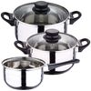 Batería De Cocina 5pc Acero Inox +  Set 3 Sartenes Ø16ø20ø24 Alu Prensado