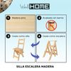 Silla Escalera Plegable Fabricada Madera Sin Barniz 39x53x91 Wellhome