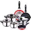 Batería De Cocina 5 Pzs + 3 Sartenes 16/20/24 Rojo + Olla A Presión 22cm 5l San Ignacio