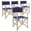 Set De 4 Sillones Director Plegables Estructura Sin Barniz Azul Oscuro, Madera De Haya