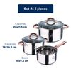 Batería 5pc Acero Inox Ø16ø18ø20 - Juego Sartenes Ø18ø22ø26 - Espátula San Ignacio