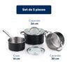 Batería De Cocina 5pc Ø16ø20ø24 Con Tapas + Juego 3 Utensilios En Acero Inox San Ignacio