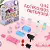 Casa De Muñecas Con Muebles Mobiliario Rosado Homcom