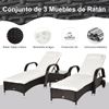 Conjunto 2 Tumbonas + 1 Mesa De Ratán Pe Metal Galvanizado - Outsunny