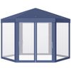 Carpa Gazebo Tipo Cenador Hexagonal De Poliéster-outsunny. Azul