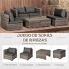 Conjunto 2 Sofás+2 Mesas De Centro+2 Sillones+2 Taburetes De Ratán Pe