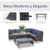 Conjunto 1 Mesa + 1 Banco + 2 Sofás De Ratán Pe Metal- Outsunny.gris