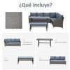 Conjunto 1 Mesa + 1 Banco + 2 Sofás De Ratán Pe Metal- Outsunny.gris