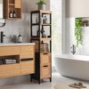 Armario Alto Baño De Mdf Bambú Kleankin 30x30x144,3 Cm-negro Y Madera