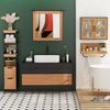 Armario Alto Baño De Mdf Bambú Kleankin 30x30x144,3 Cm-negro Y Madera