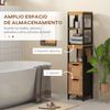 Armario Alto Baño De Mdf Bambú Kleankin 30x30x144,3 Cm-negro Y Madera