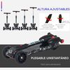 Scooter Plegable Ajustable Con Música Luces Negro Homcom