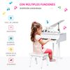 Piano De Cola Para Niños 30 Teclas Con Taburete Atril Blanco Homcom