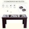 Comedero Para Perros De Acero Y Mdf 58,4x30,5x25,4cm - Pawhut. Marrón