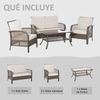 Conjunto Sofá Doble + 2 Silla + 1 Mesa De Ratán - Outsunny. Marrón