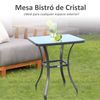 Mesa Auxiliar De Metal Cristal Templado 68,5x68,5x84cm-outsunny.negro