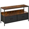 Mueble De Tv De Lino Metal Mdf Homcom 98x29x56cm-marrón Rústico Negro