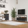 Mueble De Tv De Lino Metal Mdf Homcom 98x29x56cm-marrón Rústico Negro
