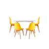 Conjunto Mesa Tower Rectangular 120 X 80 Cm Blanca Y Pack 4 Sillas Kelen - Amarillo