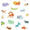 Papel Pintado Infantil Con Animales Del Zoo Jirafas Elefantes Tigres Leones Y Monos - Animals Zoo 125921 De Gaulan - Rollo De 10 M X 0,53 M