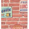 Papel Pintado Vinílico Lavable Carteles Sobre Muro De Ladrillo En Relieve Estilo Pop Art - Detroit Coffee 456021 De Gaulan - Rollo De 10 M X 0,53 M