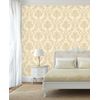 Papel Pintado Vinílico Damasco Clásico Beige Efecto Textura De Tela Tejida En Relieve - Bizans Damask 676875 De Gaulan - Rollo De 10 M X 1,06 M