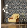 Papel Pintado Vinílico Damasco Clásico Azul Efecto Textura De Tela Tejida En Relieve - Bizans Damask 676879 De Gaulan - Rollo De 10 M X 1,06 M