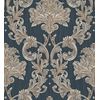 Papel Pintado Vinílico Damasco Clásico Azul Efecto Textura De Tela Tejida En Relieve - Bizans Damask 676879 De Gaulan - Rollo De 10 M X 1,06 M