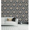 Papel Pintado Vinílico Damasco Clásico Azul Efecto Textura De Tela Tejida En Relieve - Bizans Damask 676879 De Gaulan - Rollo De 10 M X 1,06 M