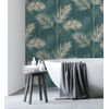 Papel Pintado Lavable Tropical De Hojas De Palmeras Camel Y Verde - Hawaii Palms 680912 De Gaulan - Rollo De 10 M X 0,53 M