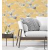 Papel Pintado Lavable De Pájaros Garzas Reales Estilo Oriental Fondo Mostaza - Mandarin Birds 681329 De Gaulan - Rollo De 10 M X 0,53 M