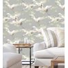 Papel Pintado Lavable De Pájaros Garzas Reales Estilo Oriental Fondo Gris - Mandarin Birds 681331 De Gaulan - Rollo De 10 M X 0,53 M