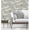 Papel Pintado Lavable De Pájaros Garzas Reales Estilo Oriental Fondo Gris - Mandarin Birds 681331 De Gaulan - Rollo De 10 M X 0,53 M