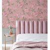 Papel Pintado De Pájaros Y Flores Fondo Texturizado Efecto Fibra Vegetal Rosa - Nora Garden 681990 De Gaulan - Rollo De 10 M X 0,52 M