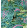 Papel Pintado Vinílico De Tigres Y Hojas Tropicales Color Turquesa Con Textura En Relieve - Machli 681996 De Gaulan - Rollo De 10 M X 0,52 M