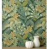 Papel Pintado Vinílico De Hojas Étnicas Fondo Verde Con Texturas Estilo Tropical - Aruba Palm 682001 De Gaulan - Rollo De 10 M X 0,52 M