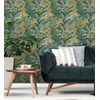 Papel Pintado Vinílico De Hojas Étnicas Fondo Verde Con Texturas Estilo Tropical - Aruba Palm 682001 De Gaulan - Rollo De 10 M X 0,52 M