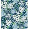 Papel Pintado Vinílico Ecológico Jardín De Flores Fondo Azul Estilo Botánico - Masie Garden 682061 De Gaulan - Rollo De 10 M X 0,52 M